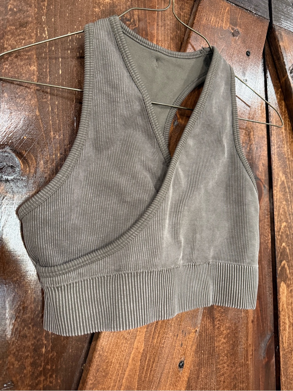 Fabletics Olive Ribbed Crossover Sports Bra - Picture 2 of 5